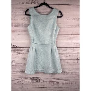 Lost Ink Dress Women's 8 Blue Brocade Sleeveless Bow Back Jacquard Mini Pockets